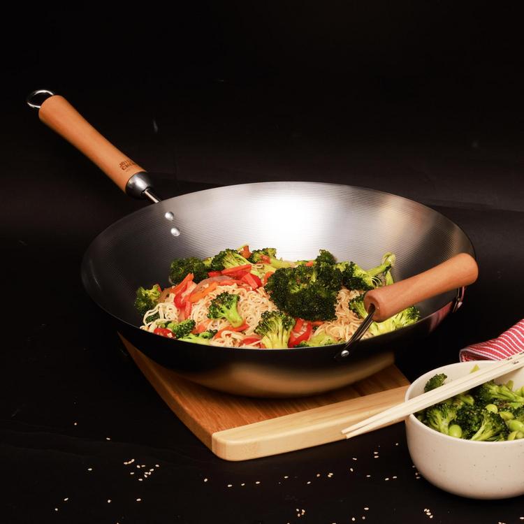 Joyce Chen, Classic Series Flat Bottom Wok with Birch Handles | Zola