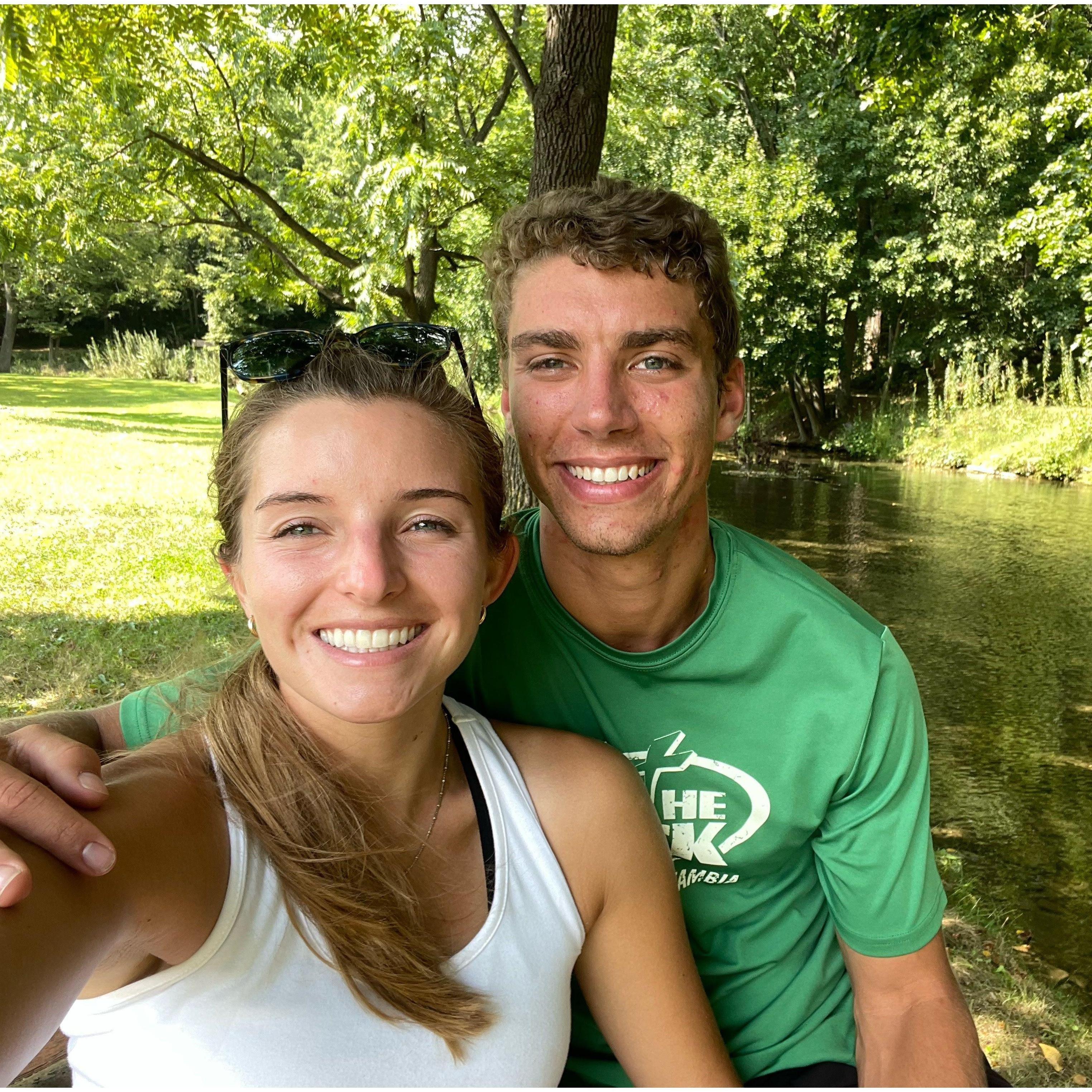 Relaxing by a stream after some intense pick-up soccer