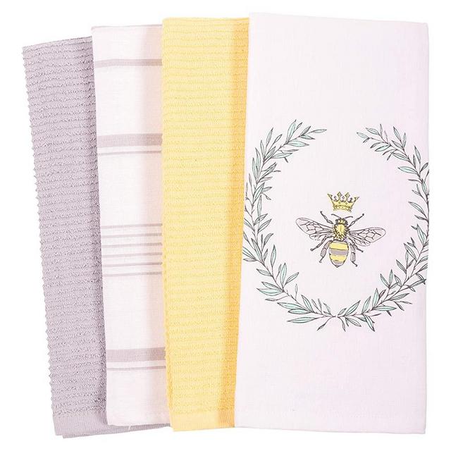 KAF Home Mixed Flat and Terry Printed Dish Towel Set of 4, 100-Percent Cotton, 18 x 28-inch (Bee)