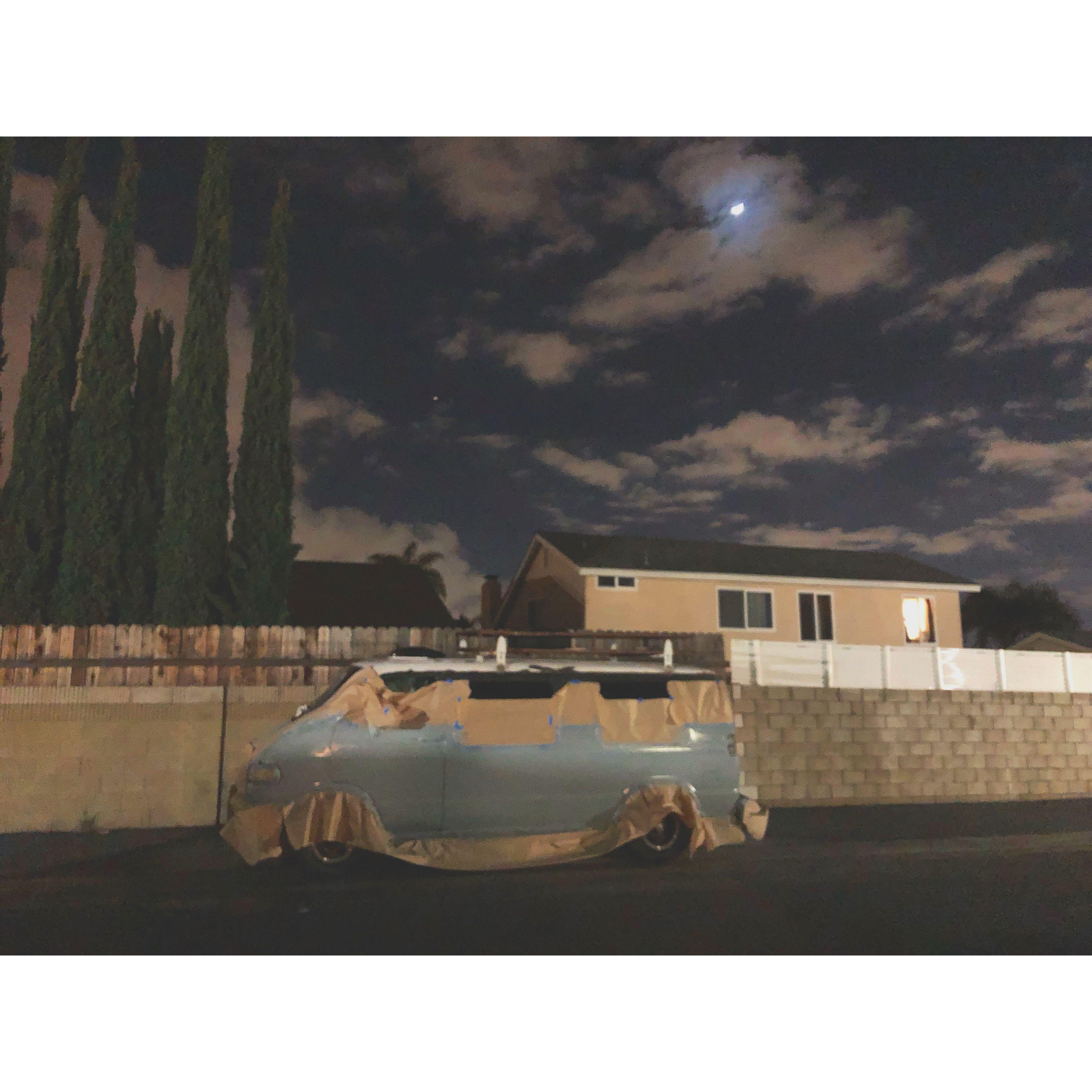 It's dark out? Who cares. We're painting the van.