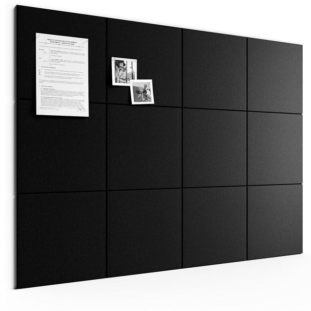 Bumusty Large Cork Board 48" x 36" Alternative - 12 Pack Felt Wall Tiles with 70 Safe Removable Adhesive Tabs, 30 Pushpins, Cork Boards for Walls Pin Board Bulletin Board Office Decor (Black)