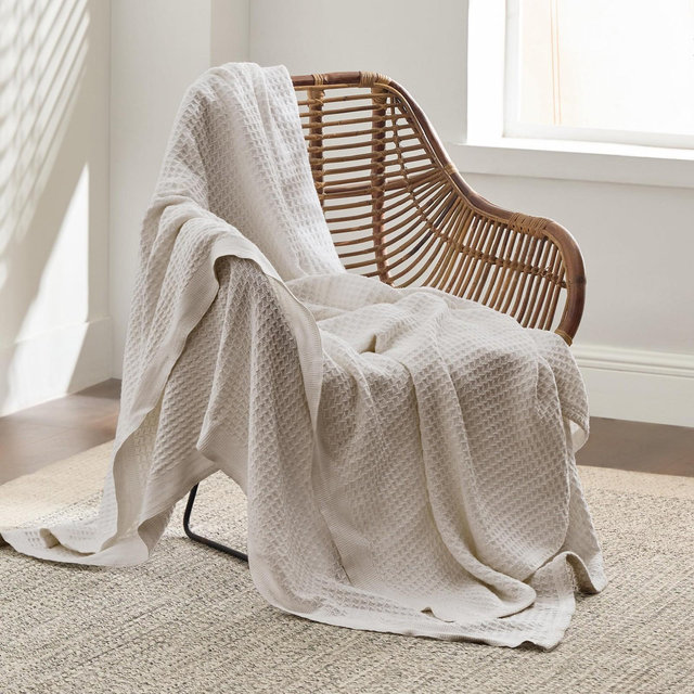 Waffle Weave 100% Cotton Blanket Solid King Size Light Beige - Bedsure