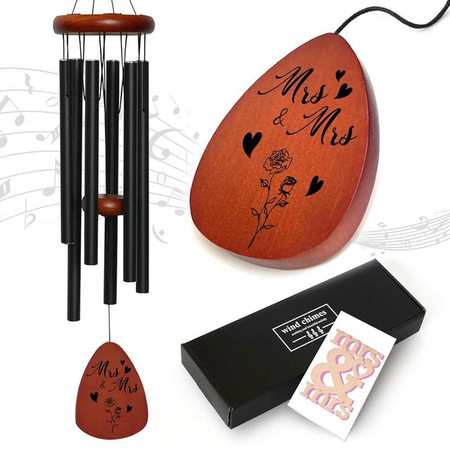 Fall Valentines Wind Chimes Gifts for Lesbian, Pride Newlywed Engagement Gifts for LGBT Friends, Lesbian Couple Mrs & Mrs Wedding Decorations