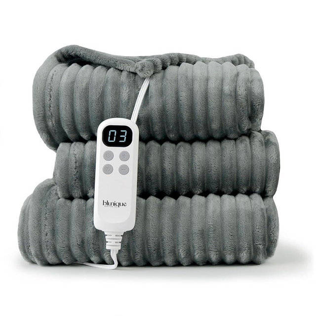 blunique Heated Blanket Electric Throw, 50x60 Inches Sherpa Fleece Fast Heating Blanket 6 Heating Levels & 4 Hours Auto Off ETL Certification,Striped-Grey Throw