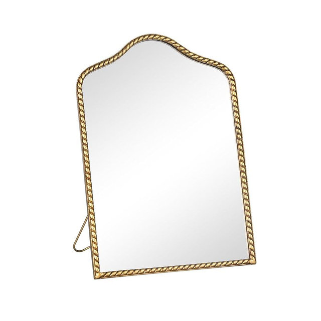 GIFTTROVE Vintage Desk Makeup Mirror, 11.9" L x 8" W Antique Gold Vanity Table Mirror, Metal Framed Scalloped Small Standing Mirrors with Beaded, 360 Adjustable Rotation for Tabletop, Bedroom
