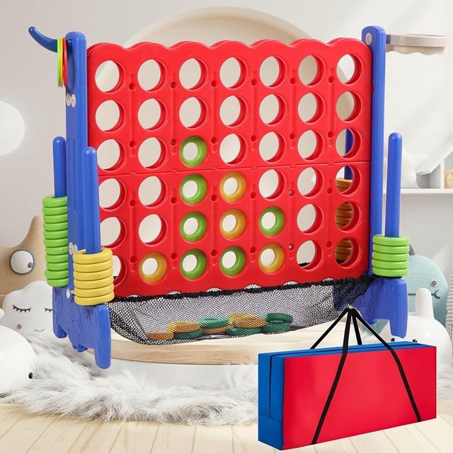 Tigasy Giant 4 Row Game with Carrying Bag and Mesh Fabric .Giant 4-to-Score Game Set Suitable for Indoor and Outdoor Holiday Parties and Family Gatherings.（ Blue red）