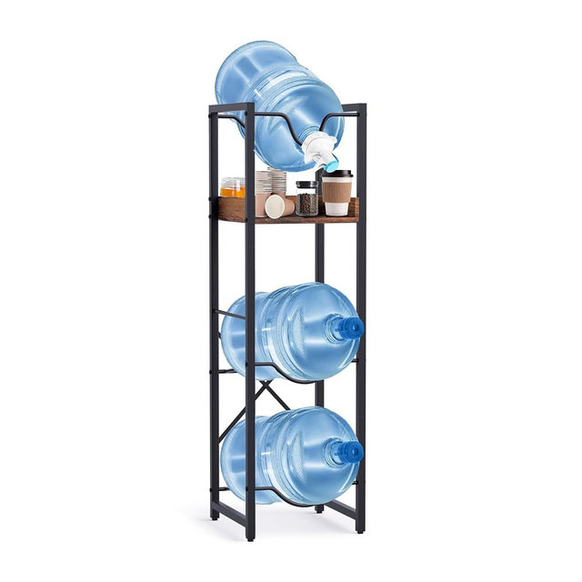 RIVPOX 5 Gallon Water Bottle Jug Holder, Water Jug Stand with 55mm Water Dispenser Valve, Heavy Duty Water Bottle Storage Rack with Wooden Storage Tier for Kitchen, Home and Office