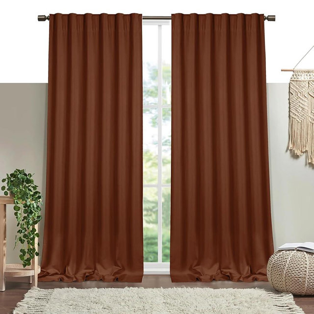 HEIRLOOM COMFORT Brown Solid Panel Curtains, 63 Inches Long, Set of 2, 100% Cotton, Light Filtering for Privacy, Rustic Farmhouse Warmth, Ideal for Bedroom, Living Room, 54" W x 63" L