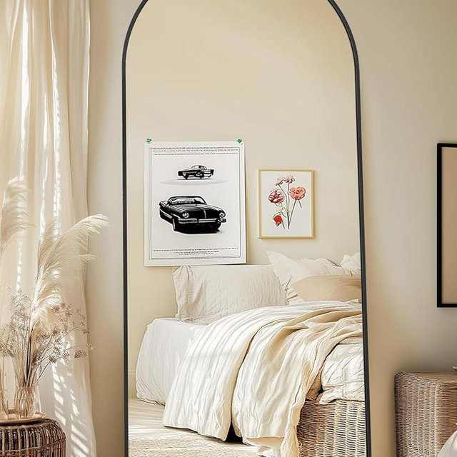 Coomily Full-Length Floor Mirror with Stand, 71"x28" Arched Style Full Body Standing Mirror for Bedroom, Living Room, Gym, Dorm - Shatter-Resistant & Easy Assembly, Black