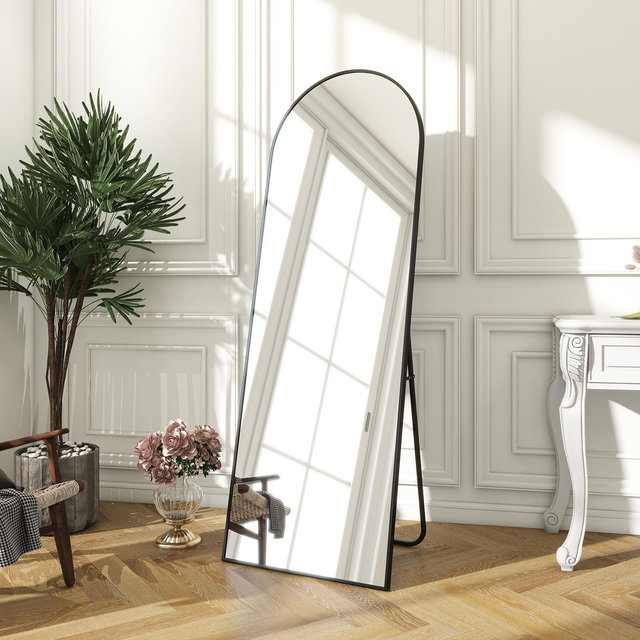 BEAUTYPEAK Rectangle With Rounded Top Full Length Mirrors 64"x21",Black