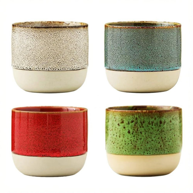 chooguang Ceramic Tea Cups 7oz Japanese Style Ceramic Tea Set 4 color Tea Cup Herbal Tea Coffee Cup Yerba Mate Ceramic Mate Cup Espresso Cups Small Modern Sets of 4