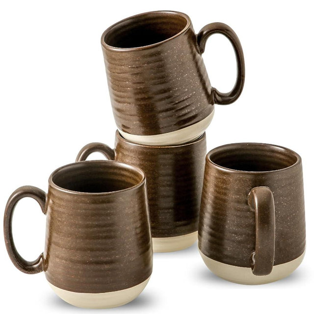 Hasense Porcelain Coffee Mugs Set of 4-15 Ounce Large Ceramic Coffee Cups Set with Handle for Latte, Tea, Cocoa and Hot Chocolate, Brown Coffee Mugs for Men and Women, Microwave Safe