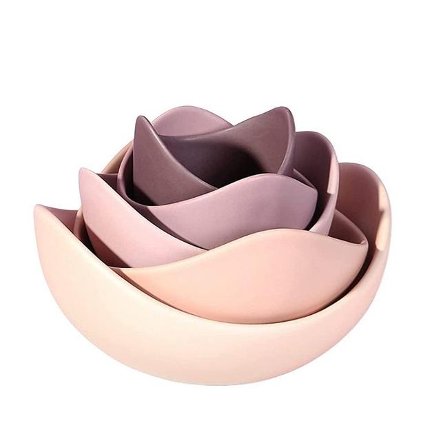 Gaobei Salad Decorative Bowls Lotus Shaped Pasta Bowls Dishwasher & Microwave Safe, Unique Angled Ceramic Bowls for Salad, Pasta, Soup, Rice, Prep, Ideal for Home and Restaurant (Purple 5 Packs )