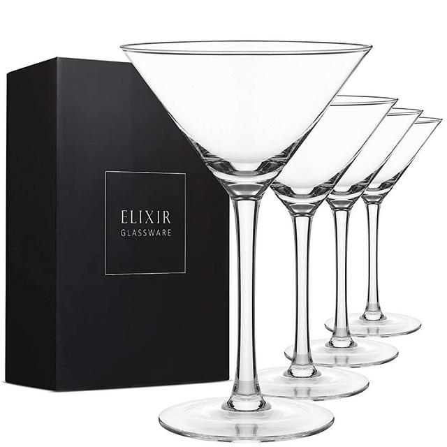 Martini Glasses Set of 4 - Hand Blown Crystal Martini Glasses with Stem - Elegant Cocktail Glasses for Bar, Martini, Cosmopolitan, Manhattan, Gimlet, Pisco Sour - Elixir Glassware - 9oz, Clear