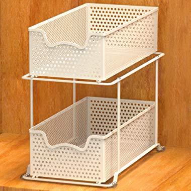 SimpleHouseware Stackable 3 Tier Sliding Basket Organizer Drawer, White :  : Home