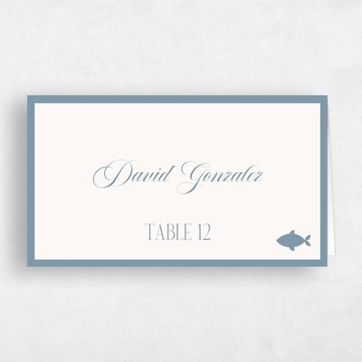 Dusty Blue Wedding Place Card - Ford Fish