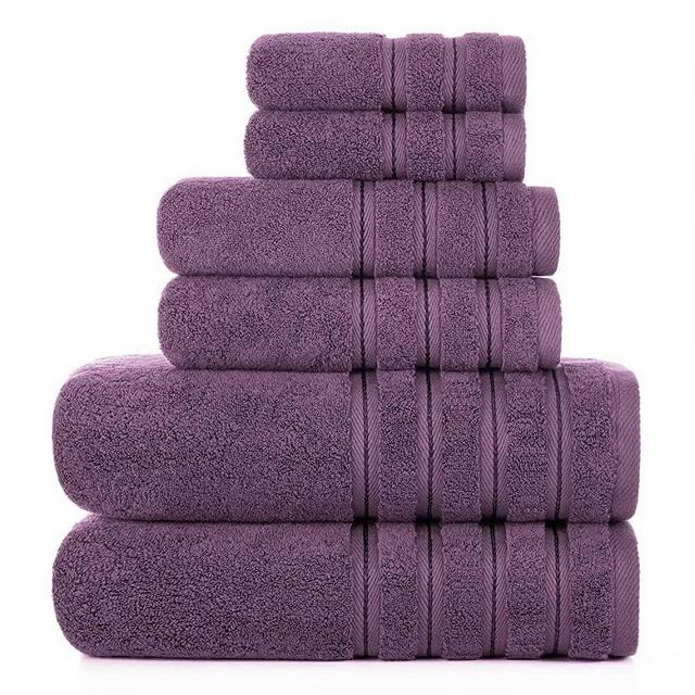 2021 New Luxury Turkish Bath Towel Set 6 Piece Fluffy Towels Bathroom Sets Zero Twist 2 Bath Towels, 2 Hand Towels 2 Washcloths Plum