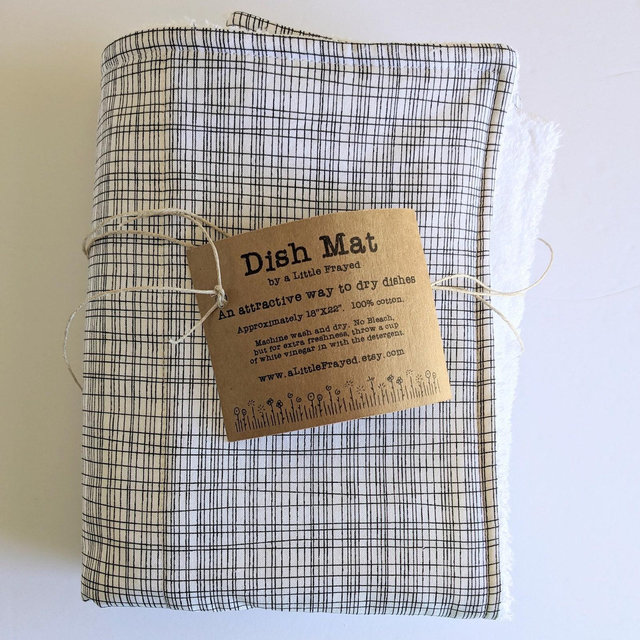 White Cotton Dish Drying Mat with Black Grids (18”x22”)