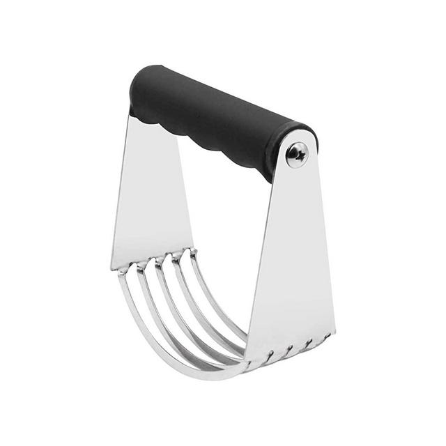 KUFUNG Dough Blender Stainless Steel Pastry Cutter Multipurpose Bench Scraper Great as Dough Cutter for Pastry Butter and Pizza Dough Smooth Baking Dough Tools (Leather handle, 5 Blades)