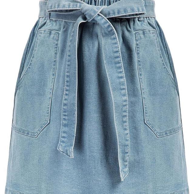 KANCY KOLE Women's Casual High Waist A Line Skirt Paper Bag Elastic Waist Short Skirt with Pockets S-XXL