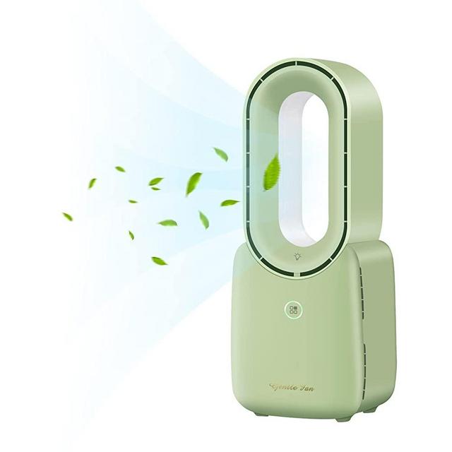 Desk Fan, Misby 11.8 Inch Bladeless Fan Small Table Fan Air Multiplier Cooler, Portable Rechargeable Breeze Quiet Fan with Touch Control 5-Colors Decorative LED Light for Office Bedroom (Green)