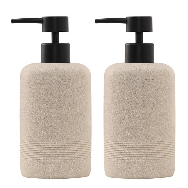 Haocoott Soap Dispensers 400ML 13OZ, 2 PCS Hand Dish Lotion Shampoo Soap Dispenser Jar, Resin Premium Thick Soap Pump Bottles for Kitchen Bathroom Countertop (Beige)