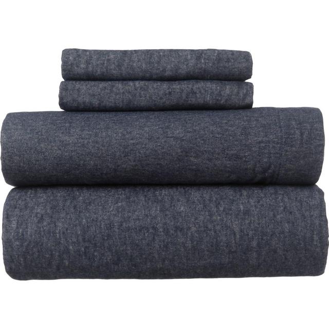 Wulfing Made in Germany Solid Flannel Sheet Set - Queen, Indigo Heather