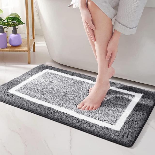 Color&Geometry Bathroom Rug Mat, Ultra Soft and Water Absorbent Bath Rug, Bath Carpet, Machine Wash/Dry, for Tub, Shower, and Bath Room (16"x24", Dark Grey and White)