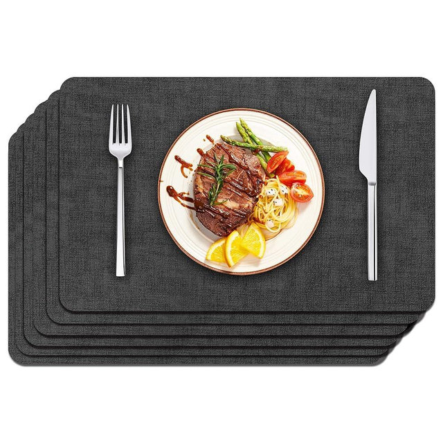 Maxpearl Faux Leather Placemats Set of 6 - Waterproof - Wipe Clean - Heat Resistant - Anti Slip Dining Table Place Mats, Suitable for Indoor & Outdoor Use, 17’’×12’’, Black