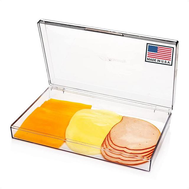 PIKANTY Fridge and Freezer Deli Keeper with Hinged Lid. Great for Meat, Cheese, Bacon, Cold Cuts and more. Made in USA