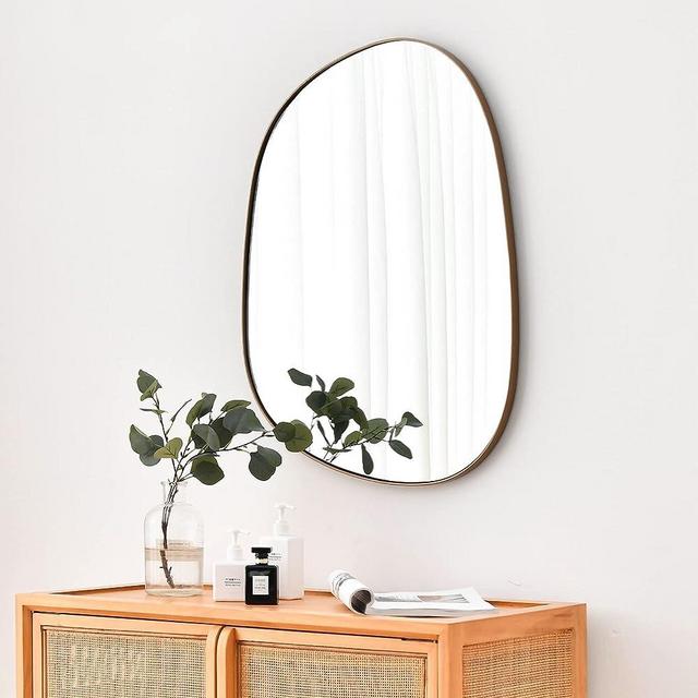 Asymmetrical Mirror for Wall Decor 21"*27", Modern Brass Framed Wall Mirror for Living Room Bathroom Bedroom Entryway ELE-STOU-0065G