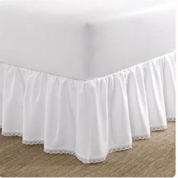 Laura Ashley Crochet White Cotton Sateen Ruffle Bedskirt