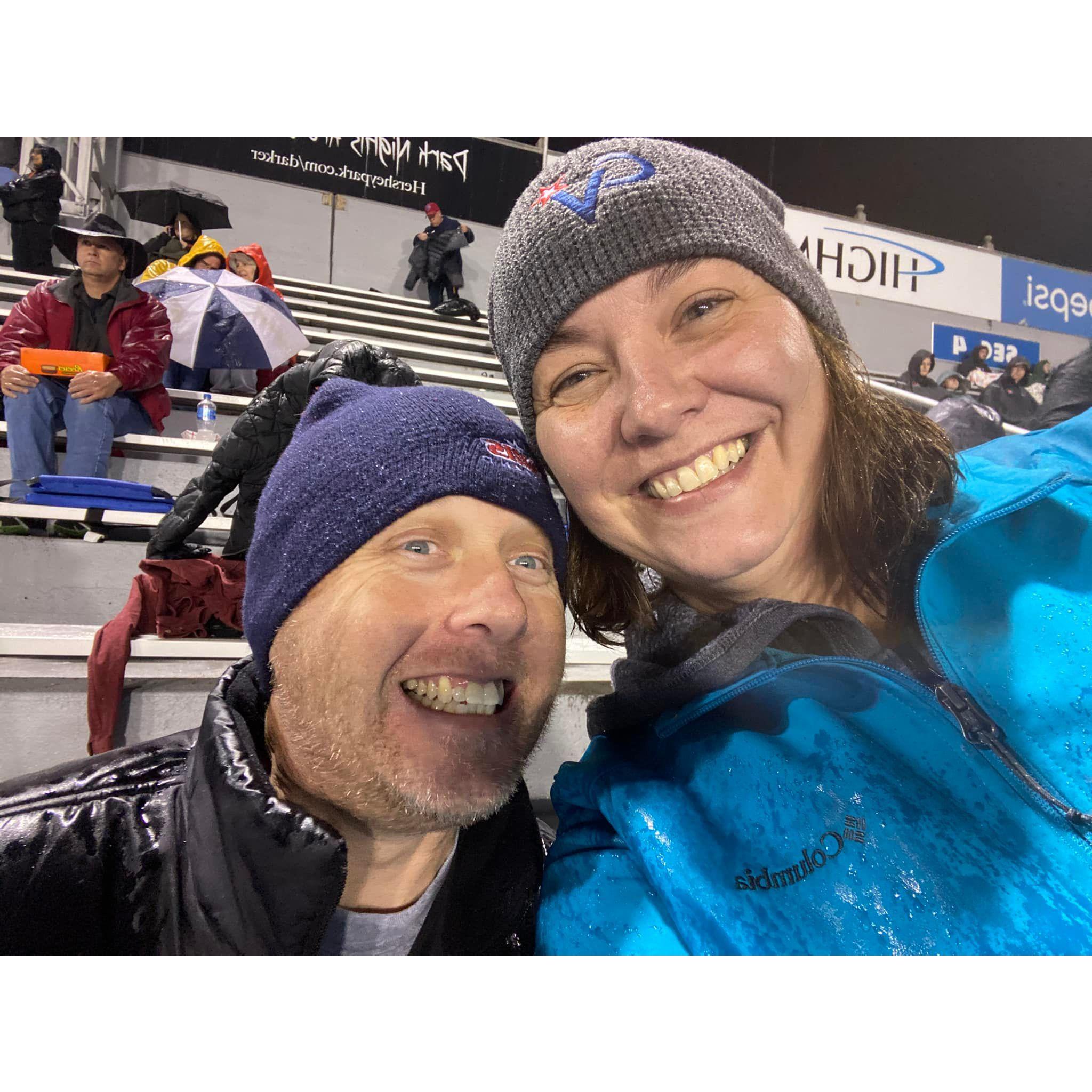 Freezing our butts off at either a game or a comp.