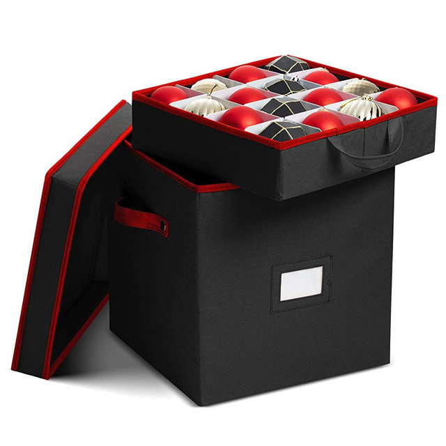 Premium Christmas Ornament storage Box with Lid - 3-inch Compartment, Storage Container Keeps 64 Holiday Ornaments and Xmas Accessories - Tear-Proof 600D Oxford Fabric - 5-Year Warranty