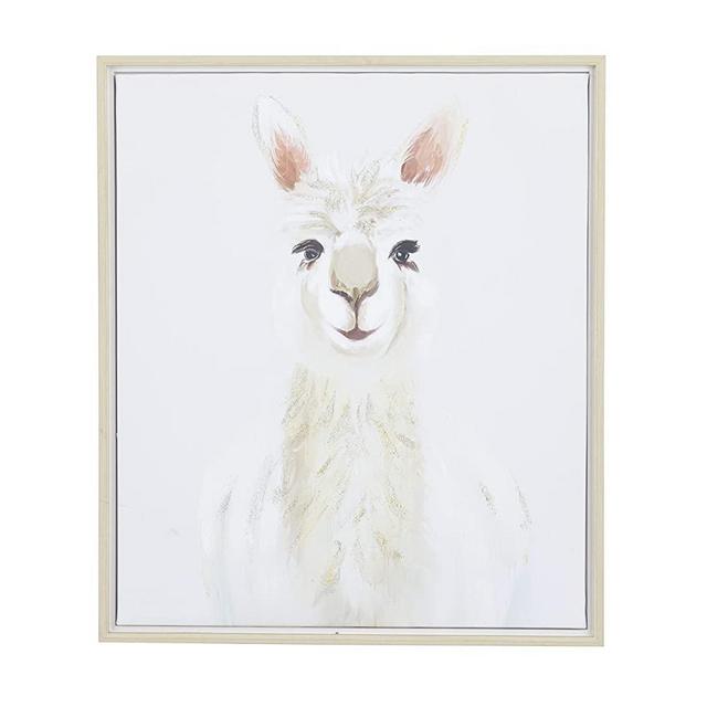 CosmoLiving by Cosmopolitan Canvas Llama Framed Wall Art with Brown Frame, 24" x 1" x 28", White