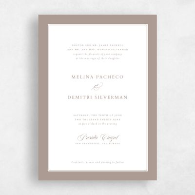 Rich Taupe, Brown Wedding Invitation - Newport Portrait