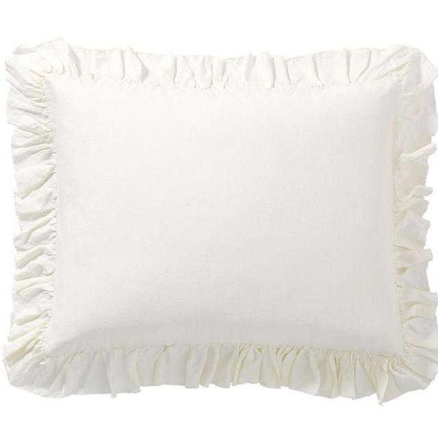 Classic Ivory Belgian Flax Linen Fringe Ruffle Standard Shams, Set of 2