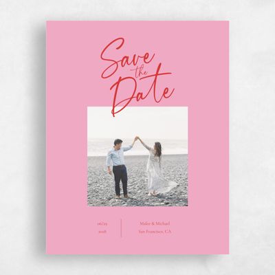 Carnation Pink Wedding Save the Date - Santorini Photo
