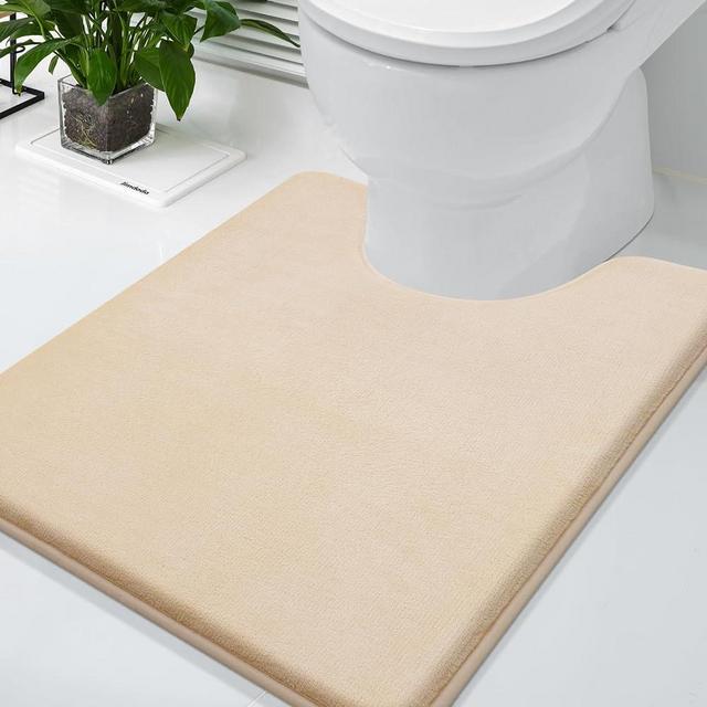 smiry Memory Foam U-Shaped Toilet Bathroom Rugs, Super Soft Absorbent Non-Slip Contoured Rugs, Machine Washable Contour Bath Mats for Bathroom Toilet, 24" x 20", Beige