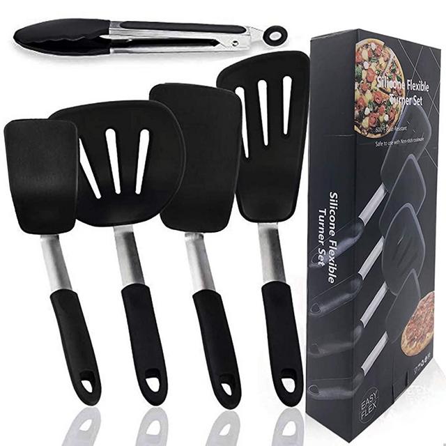 NOIHK Silicone Flexible Turner Spatula Set, 5-Piece Heat Resistant Flexible Rubber Spatulas,Silicone Cooking Utensil Set,Non Stick Rubber Kitchen Utensils for Cooking Fish, Steak,Eggs, Pancakes
