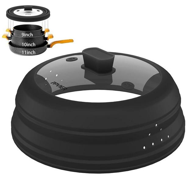 Microwave Splatter Cover, Collapsible Silicone Microwave Plate Cover with Glass for Food Splatter Guard Lid 11 inch Black