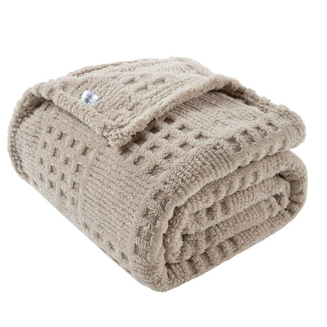 50x70 Inch Waffle Brown Throw Blanket -Fluffy Fleece, Neutral Tan Color, Cute & Aesthetic, Perfect for Sofa, Couch, Chair, Bed, Living Room & Bedroom, All-Season Use, Plush & Cozy Decorative Blanket