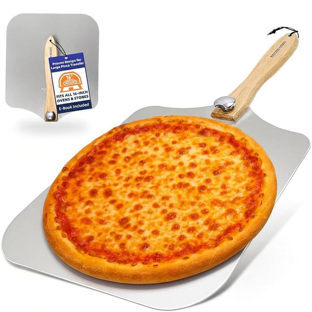 Pizza Peel 16 Inch - Extra Large Metal Pizza Paddle 13"x16" with Foldable Wooden Handle for Outdoor Pizza Oven - Large Aluminum Pizza Spatula Paddle for Homemade Pizza - Pizza Shovel for Easy Storage