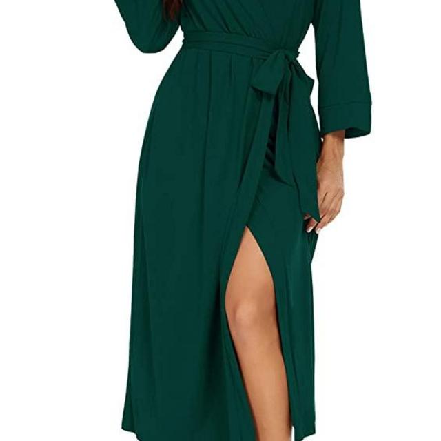 VINTATRE Women Kimono Robes Long Knit Bathrobe Lightweight Soft Knit Sleepwear V-neck Casual Ladies Loungewear