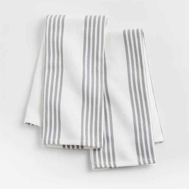 Crate&Barrel Cuisine Stripe Alloy Grey Dish Towels, Set of 2