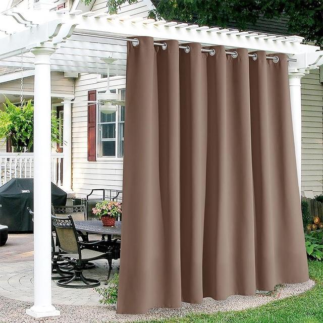 RYB HOME Outdoor Curtains 84 inches Long Sun Blocking Screen Shades 100% Privacy for Garage Window Patio Door Pergola Pool Hut, W 100 x L 84, 1 Panel, Mocha
