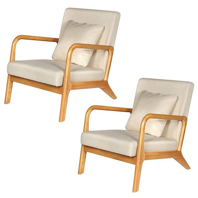 ELUCHANG Mid-Century Modern Accent Chair Set of 2,Fabric Reading Armchair,Easy Assembly,Lounge Chair for Living Room Bedroom Apartment