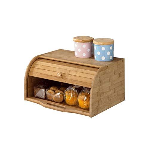 Betwoo Natural Wooden Roll Top Bread Box Kitchen Bamboo Storage Bin (Standard Size Finished)