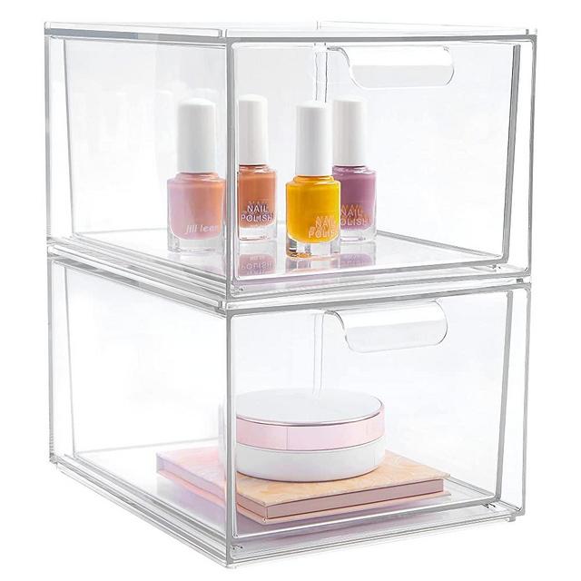 2 Pack Stackable Makeup Organizer Storage Drawers, Vtopmart Acrylic Bathroom Organizers，Clear Plastic Storage Bins For Vanity, Undersink, Kitchen Cabinets, Pantry, Home Organization and Storage