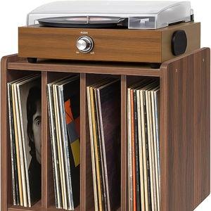 Record Player Stand, Vinyl Record Storage Table with 4 Cabinet, Mid Century Modern Turntable Stand, Organizer Vinyl Table for Bedroom Living Room, Walunt